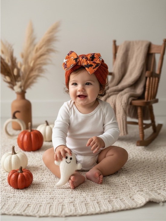 Handmade Other - Handmade Halloween Baby Toddler Knit Turban Beanie Bow Hat